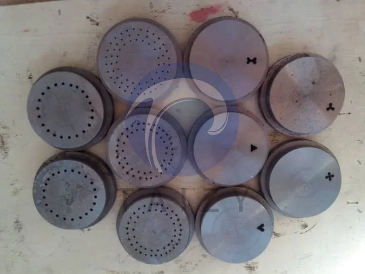 Mold sample of fish pelleting machine for different size of pellet