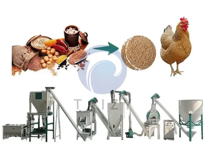 1t/h चיקן फीड प्रोडक्शन लाइन फॉर ब्रोलर फार्मिंग